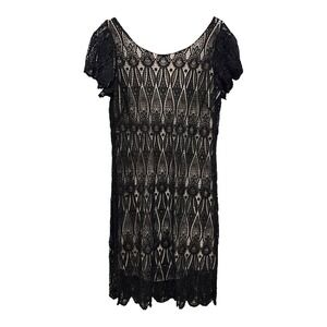 ECI New York Dress Women 10 Black Lace Overlay Nude Lining‎ Scoop Back Bow Party